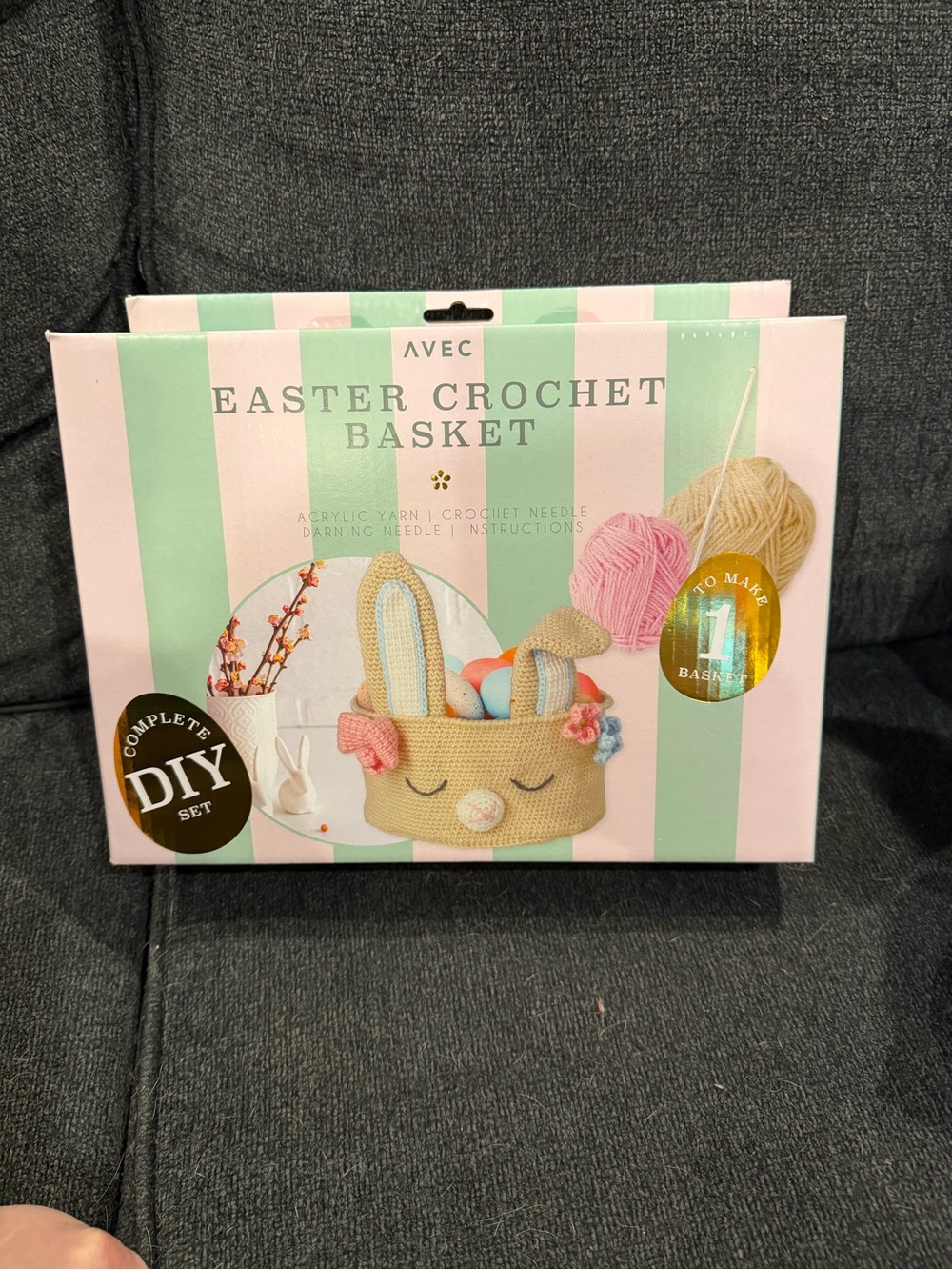 Easter Crochet Basket DIY Set - Pink & Cream
